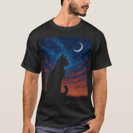 Katzen-Silhouette - Nachthimmel mit zunehmendem Mo T-Shirt