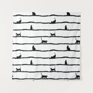 Katzen-Silhouette-Streifen abstraktes handgezeichn Wandteppich