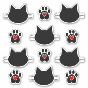 Katzen-Silhouette-und Tatzen-Drucke Aufkleber