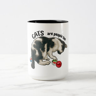 KATZEN SIND AUCH NUR MENSCHEN, Kunstwerk von Katze Zweifarbige Tasse
