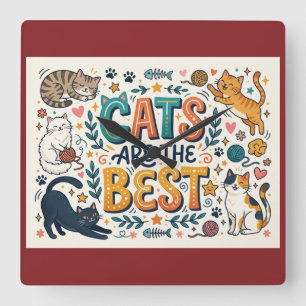 Katzen sind die Besten Quadratische Wanduhr