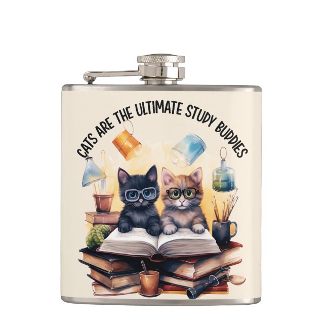 Katzen sind die ultimativen Lernbuddies Flachmann (Vorderseite)