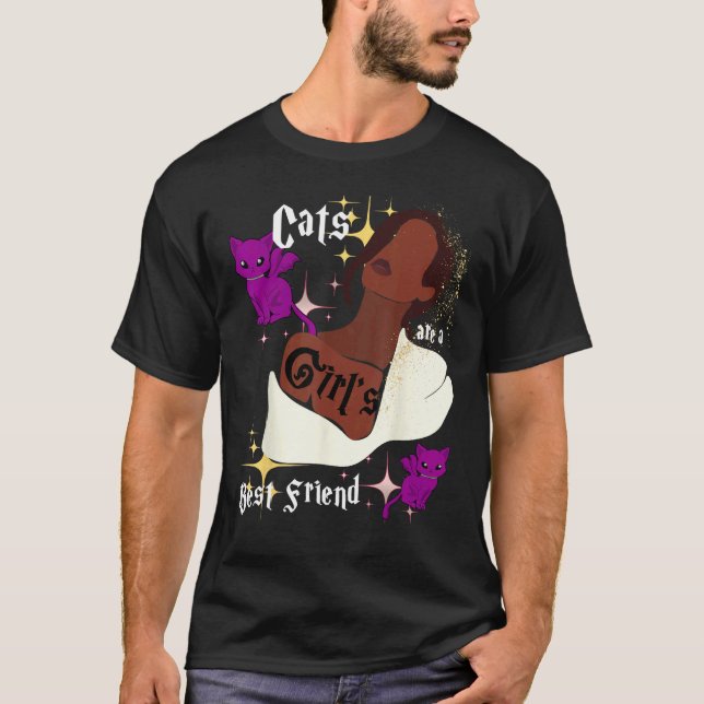 Katzen sind Mädchen s bester Freund T-Shirt (Vorderseite)