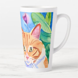 Katzen sind mein Stamm   Orange Katze und Blumen Milchtasse