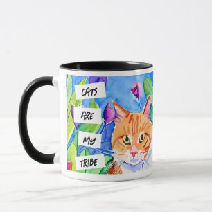 Katzen sind mein Stamm Orange Katze und Blumen Tasse