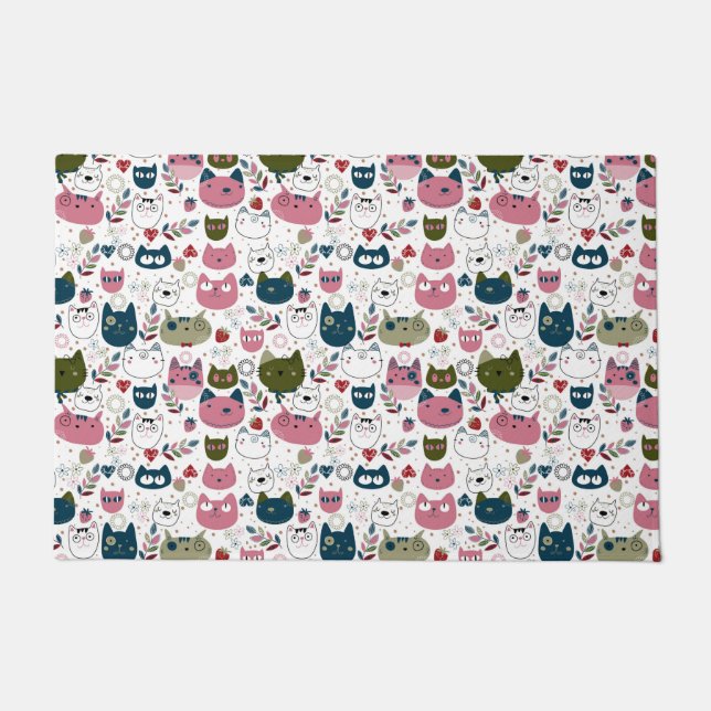 Katzen sind mit gedämpftem, aquamarin-rosa Muster  Fußmatte (Vorderseite)