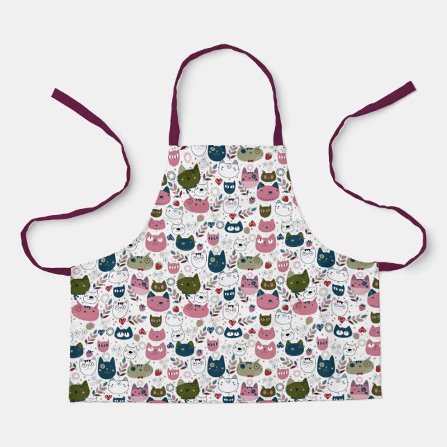 Katzen sind mit gedämpftem, aquamarin-rosa Muster  Schürze (Vorderseite)