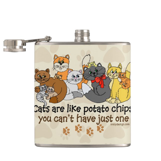 Katzen sind wie Kartoffelchips Flachmann (Geöffnet)