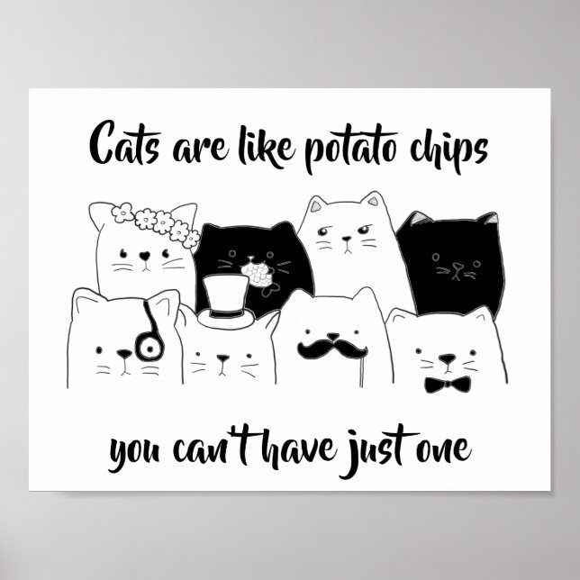 Katzen sind wie Kartoffelchips / Funny Cat Doodle Poster (Vorne)