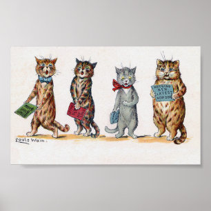 Katzen singen Weihnachtslied, Louis Wain Poster