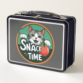 Katzen Snack-Zeit – Süße Cartoon-Katze beim Snack- Metall Brotdose