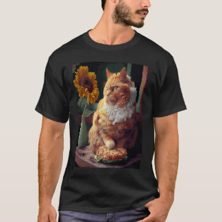 Katzen-Sonnenblumen-Fried Chicken T-Shirt