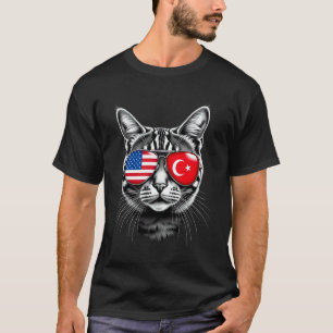 Katzen-Sonnenbrille-Design Türkei USA-Flagge T-Shirt