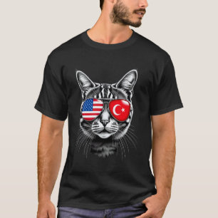 Katzen-Sonnenbrille-Design Türkei USA-Flagge T-Shirt
