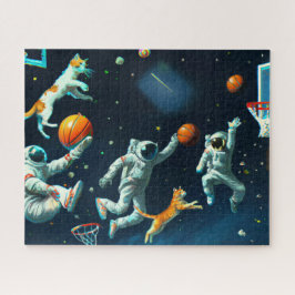 Katzen spielen Basketball im Weltraum mit Astronau