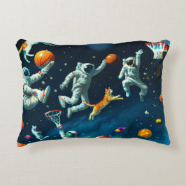 Katzen spielen Basketball im Weltraum mit Astronau Dekokissen