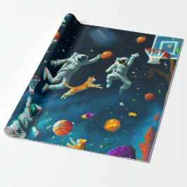 Katzen spielen Basketball im Weltraum mit Astronau Geschenkpapier