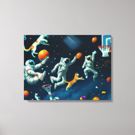 Katzen spielen Basketball im Weltraum mit Astronau Leinwanddruck
