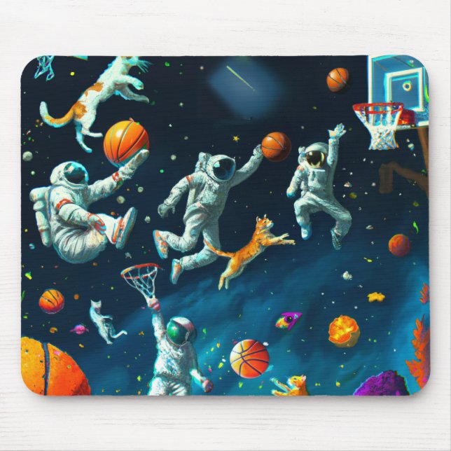 Katzen spielen Basketball im Weltraum mit Astronau Mousepad (Vorne)