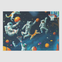 Katzen spielen Basketball im Weltraum mit Astronau