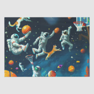 Katzen spielen Basketball im Weltraum mit Astronau Seidenpapier