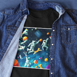 Katzen spielen Basketball im Weltraum mit Astronau T-Shirt