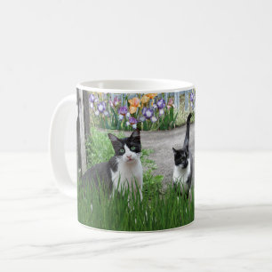  Katzen spielen im Blumengarten  Kaffeetasse