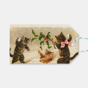 Katzen spielen im Schnee Vintage Weihnachten Geschenkanhänger