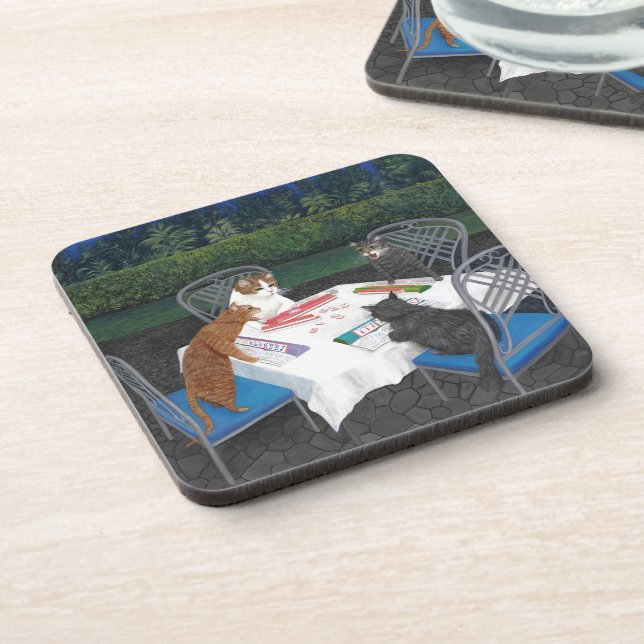 Katzen spielen Mahjong Getränkeuntersetzer (Linke Seite)