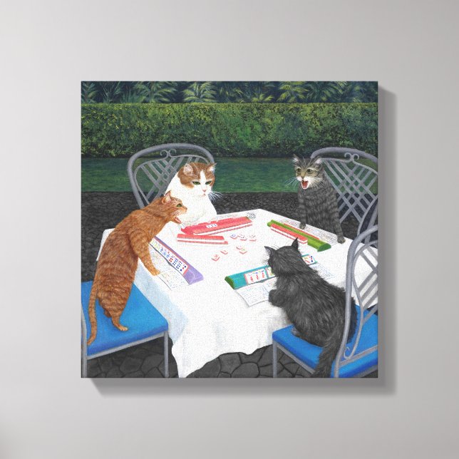 Katzen spielen Mahjong Leinwanddruck (Vorderseite)