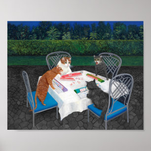 Katzen spielen Mahjong Poster