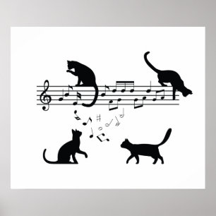 Katzen spielen Musiknoten Poster