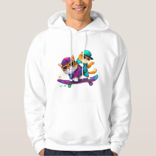 Katzen spielen Skateboard mit Brillen Hip Hop Hut Hoodie