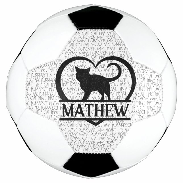 Katzen Sprüche und Silhouette Herz geteiltes Monog Fußball (Vorderseite)