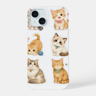 Katzen-Sticker-Muster iPhone 15 Hülle