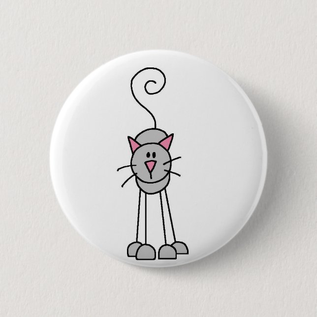 Katzen-Strichmännchen-Knopf Button (Vorderseite)