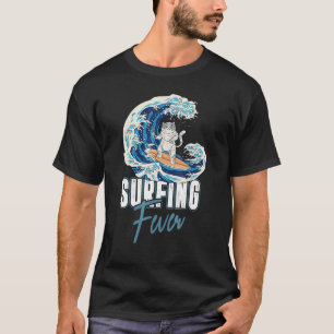 Katzen-Surf-Fieber-Strand-Surfbrett-Surfer T-Shirt