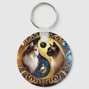 Katzen symbolisieren Balance mit einem Yin Yang Schlüsselanhänger