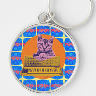 Katzen-Synthesizer-Musikproduzent-Design Schlüsselanhänger