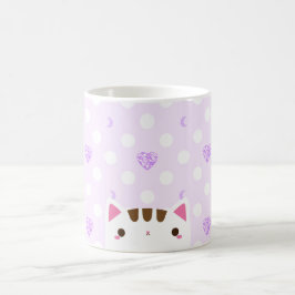 Katzen-Tasse mit lila Herzen und Monden Kaffeetasse