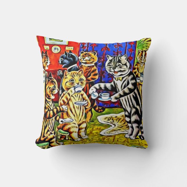 "Katzen-Tee-Party" Stylized Katzen-Kissen Louis Kissen (Vorderseite)