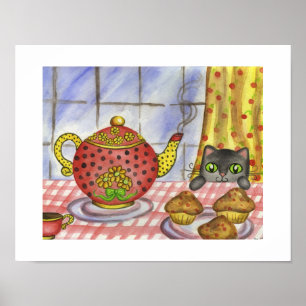 Katzen-Teekanne-Kunstposter Poster