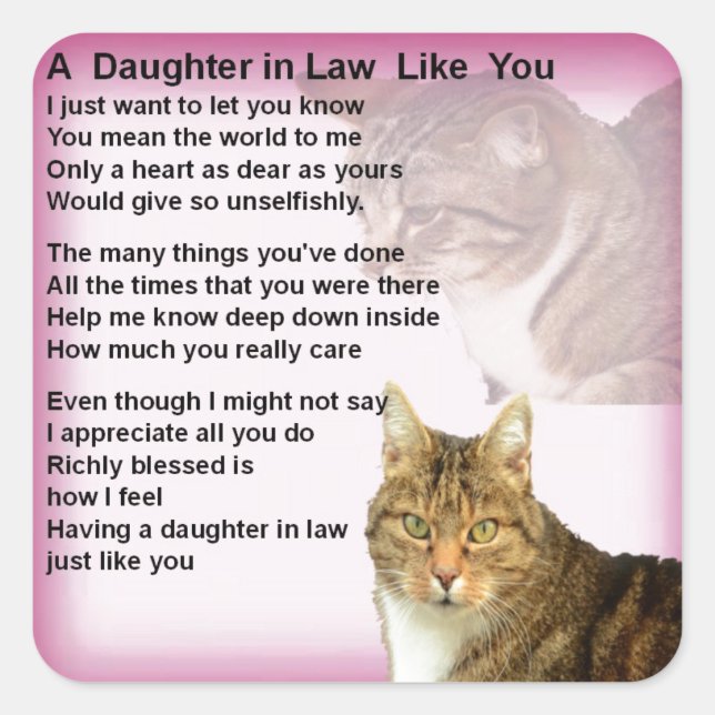 Katzen Tochter in Rechtsgedicht Quadratischer Aufkleber (Vorderseite)