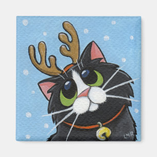 Katzen-tragender Ren-Geweih-Magnet Magnet