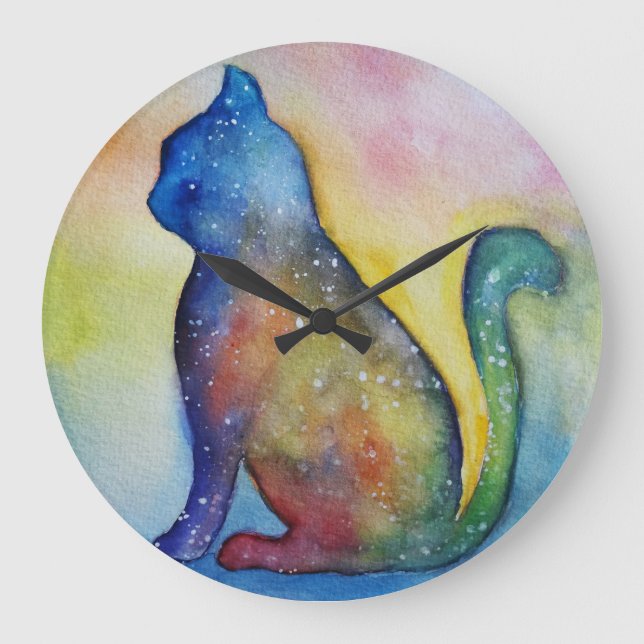 Katzen-Träumer-Uhr Große Wanduhr (Vorderseite)