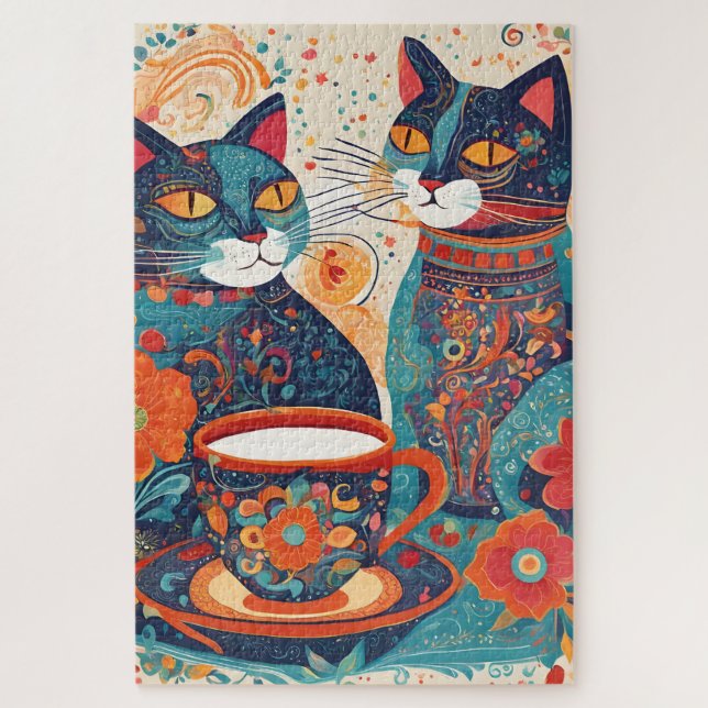 Katzen trinken Kaffee Rätsel (Vertikal)