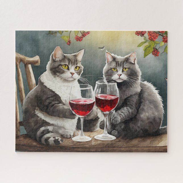 Katzen Trinken Wein Puzzle! (Horizontal)