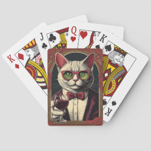 Katzen trinken Wein spielen Karten Spielkarten