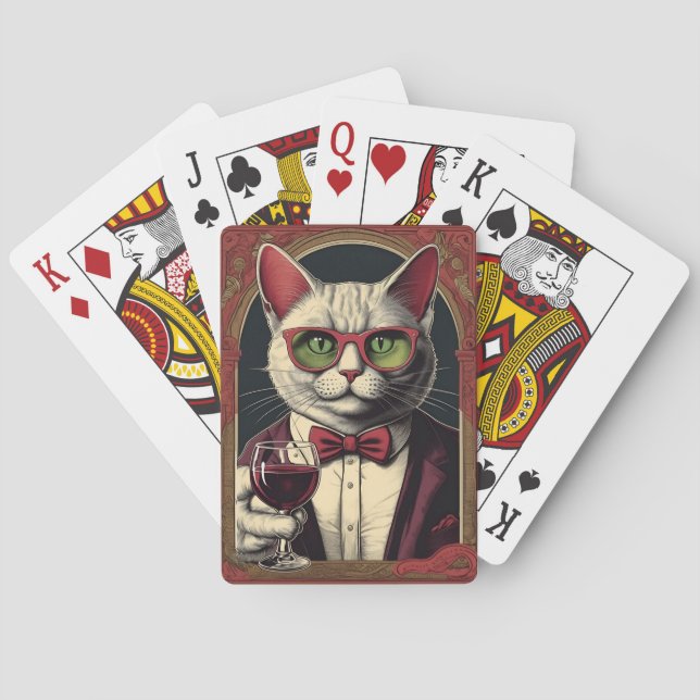 Katzen trinken Wein spielen Karten Spielkarten (Rückseite)