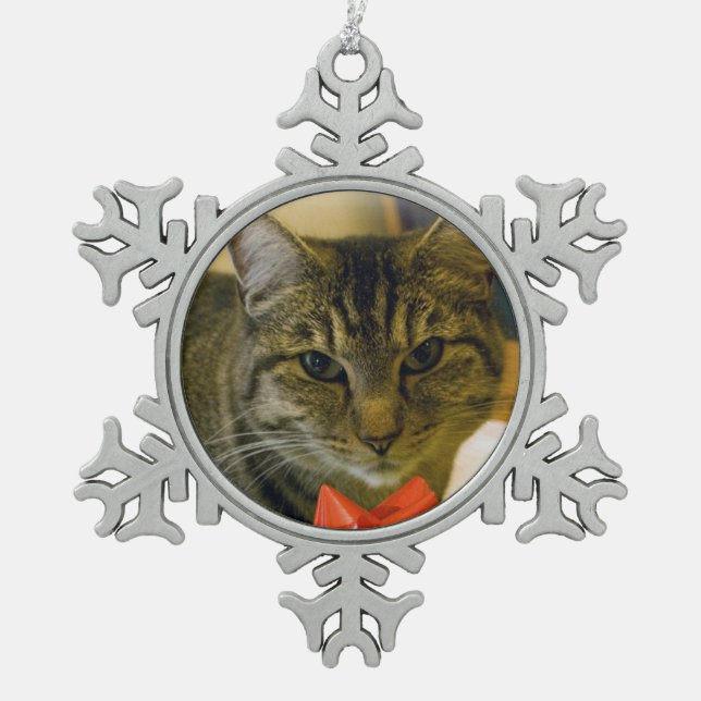 Katzen-u. Band-Zinn-Verzierung Schneeflocken Zinn-Ornament (Vorderseite)